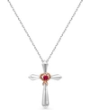 Shop Macy's Women's 14k Rose Gold Plated Cross With Heart Pendant Necklace In Sterling Silver In Medium Red