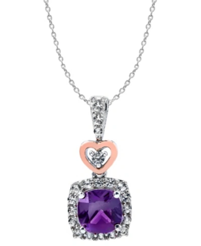 Macy's Women's 14k Rose Gold Plated Heart Pendant Necklace In Sterling Silver In Purple