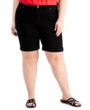 Style & Co Plus Size Cuffed Denim Bermuda Shorts, Created For Macy's In Deep Black