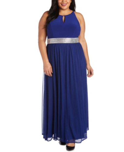 R & M Richards Plus Size Embellished Gown In Royal