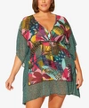 BLEU BY ROD BEATTIE BLEU BY ROD BEATTIE PLUS SIZE MIXED-PRINT CAFTAN COVER-UP WOMEN'S SWIMSUIT