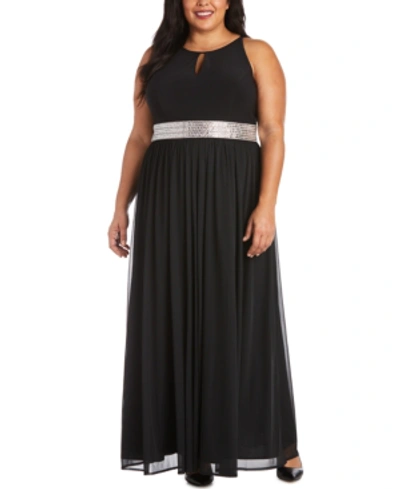 R & M Richards Plus Size Embellished Gown In Black