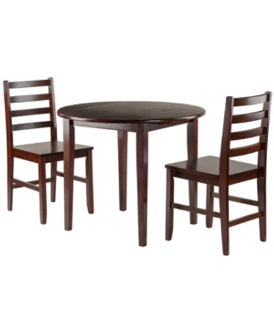 Winsome Clayton 3-piece Drop Leaf Table With 2 Ladderback Chairs Set In Brown