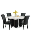 FURNITURE CAMILA 54" MARBLE SQUARE DINING TABLE AND BLACK DINING CHAIR 5PC SET (TABLE+4 CHAIRS)