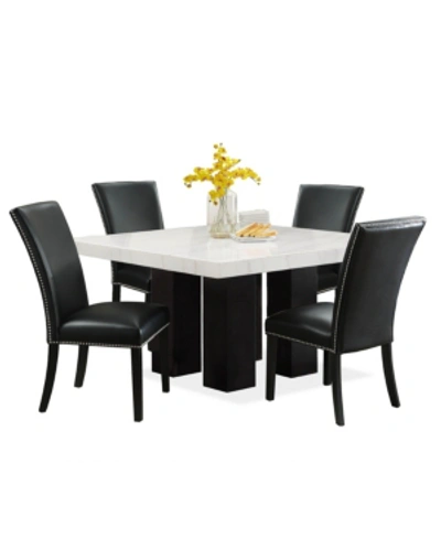 Furniture Camila 54" Marble Square Dining Table And Black Dining Chair 5pc Set (table+4 Chairs)