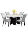 FURNITURE CAMILA 54" MARBLE SQUARE DINING TABLE AND SILVER DINING CHAIR 5PC SET (TABLE+4 CHAIRS)