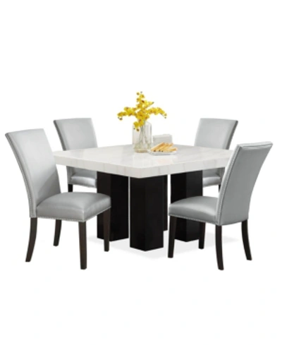 Furniture Camila 54" Marble Square Dining Table And Silver Dining Chair 5pc Set (table+4 Chairs)