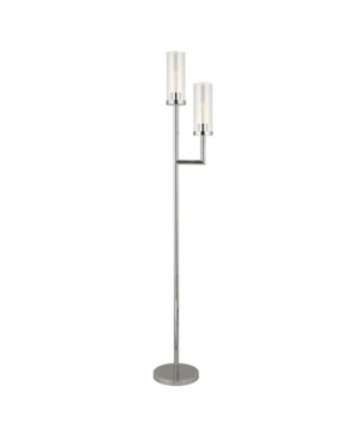 Hudson & Canal Basso Polished Nickel 2-light Torchiere Floor Lamp With Clear Glass Shades In Silver-tone