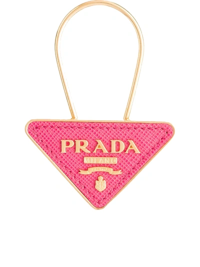 Prada Saffiano Leather And Metal Keychain In Nude & Neutrals