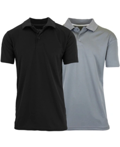 Galaxy By Harvic Men's Tag Less Dry-fit Moisture-wicking Polo Shirt, Pack Of 2 In Gray And Black
