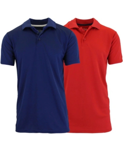 Galaxy By Harvic Men's Tag Less Dry-fit Moisture-wicking Polo Shirt, Pack Of 2 In Navy And Red
