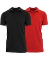 Galaxy By Harvic Men's Tag Less Dry-fit Moisture-wicking Polo Shirt, Pack Of 2 In Black And Red