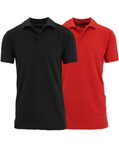 Galaxy By Harvic Men's Tag Less Dry-fit Moisture-wicking Polo Shirt, Pack Of 2 In Black And Red