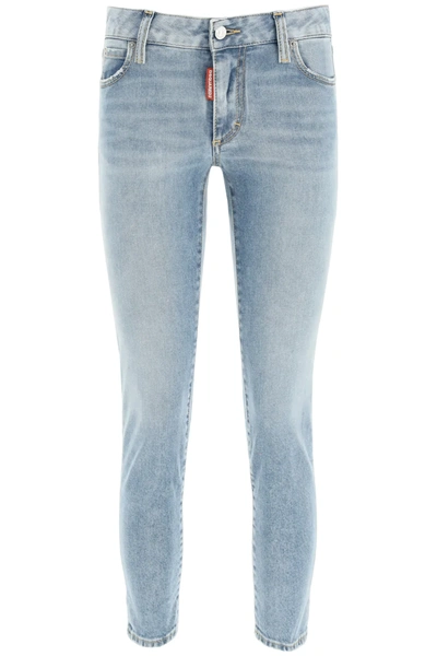 Dsquared2 Medium Waist Cropped Twiggy Jeans In Blue