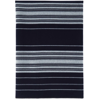 Loewe Navy Wool Stripes Blanket In 5118 Navy