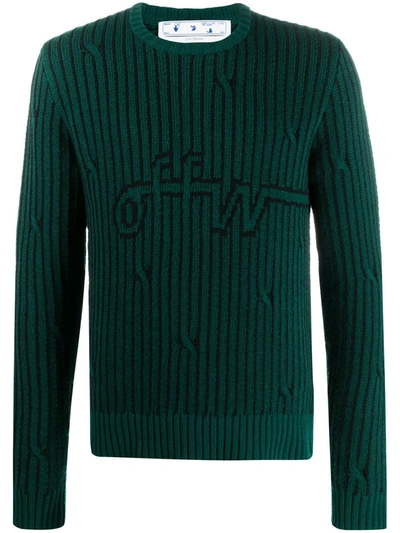 Pre-owned Off-white  Cables Knit Sweater Dark Green