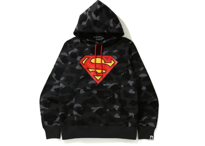 Pre-owned Bape  X Dc Superman Camo Pullover Hoodie Black