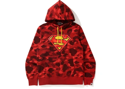 Pre-owned Bape  X Dc Superman Camo Pullover Hoodie Red