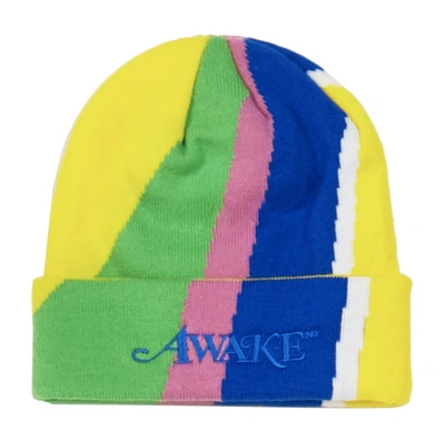 Pre-owned Awake  Multi Stripe Intarsia Knit Classic Logo Beanie Multi Stripe Green