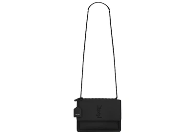 Pre-owned Saint Laurent  Sunset Shoulder Bag Calfskin Black-tone Medium Black