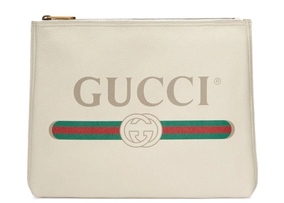 Pre-owned Gucci  Print Portfolio Leather Medium White