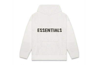 Pre-owned Fear Of God Essentials Knit Hoodie (fw20) Oatmeal/oatmeal Heather/light Heather Oatmeal