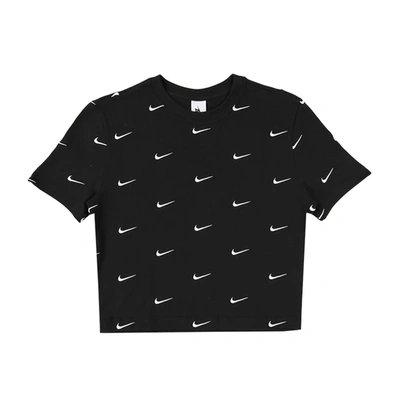 Pre-owned Nike  All Over Swoosh Logo Cropped T-shirt Black