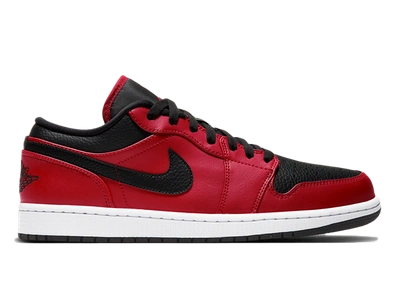 Pre-owned Jordan  1 Low Reverse Bred Pebbled Swoosh In Gym Red/black/white