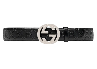 Pre-owned Gucci  Signature Leather Belt Black