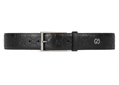 Pre-owned Gucci  Signature Belt With Gg Detail 1.5 Width Black