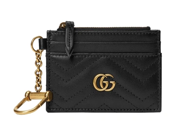 Pre-owned Gucci  Gg Marmont Keychain Wallet Black