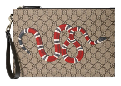 Pre-owned Gucci Bestiary Pouch With Kingsnake Beige/ebony