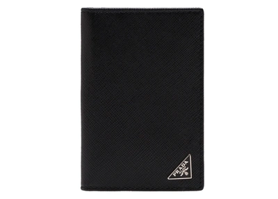 Pre-owned Prada  Saffiano Leather Card Holder Black