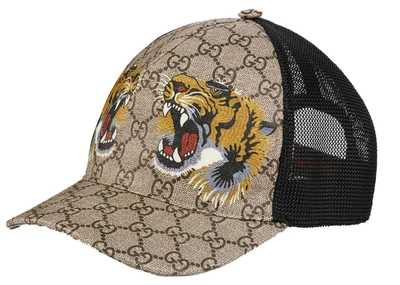Pre-owned Gucci Tigers Print Gg Supreme Baseball Hat Beige/brown
