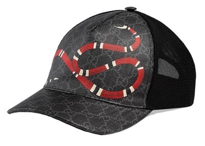 Pre-owned Gucci Kingsnake Print Gg Supreme Baseball Hat Black/grey