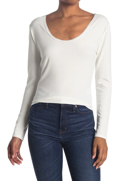 Abound Scoop Neck Long Sleeve Lace Trim T-shirt In Ivory
