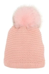 Kyi Kyi Genuine Fox Fur Pompom Knit Beanie In Peach