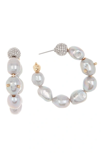 Rebecca Minkoff Pave Ball Baroque Pearl Hoop Earrings