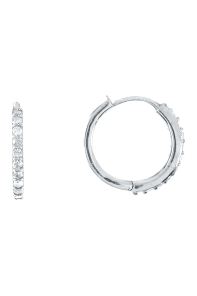 Adornia Fine Rhodium Plated Sterling Silver Pave Diamond Huggie Hoop Earrings