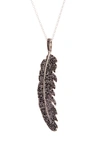 ADORNIA STERLING SILVER ARIA FEATHER BLACK SPINEL PENDANT NECKLACE,705377769870