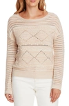 Vince Camuto Long Sleeve Novelty Popcorn Stitch Sweater In Antiq White