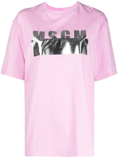 Msgm Metalized-logo Crew Neck T-shirt In Pink