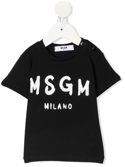 Msgm Babies' Logo-print Cotton T-shirt In 黑色