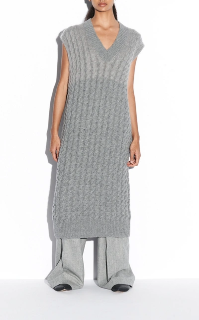 Joseph Sless Two-tone Cable-knit Wool-blend Midi Dress In Gray