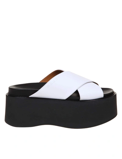 Marni Crisscross Leather Wedge Platform Sandals In White