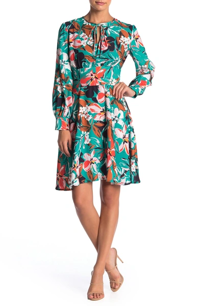 Alexia Admor Floral Print Neck Tie Dress In Green Floral