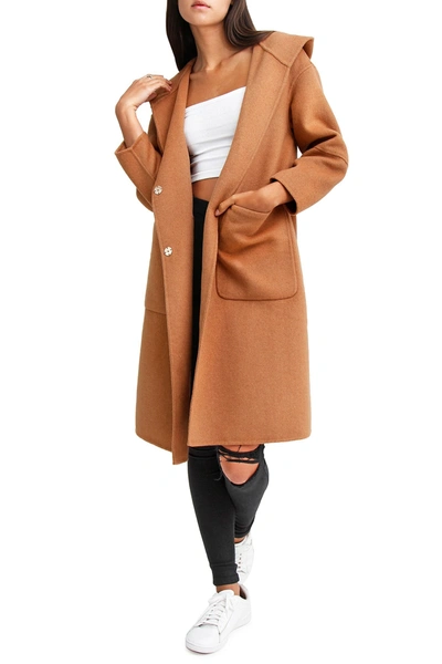 Belle & Bloom Walk This Way Wool Blend Oversized Coat In Brown