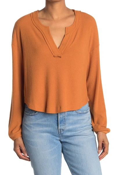 Abound Cozy V-neck Long Sleeve T-shirt In Rust Pumpkin