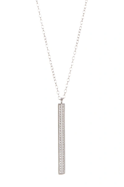 Adornia White Rhodium Plated Swarovski Crystal Accented Bar Drop Necklace In Silver