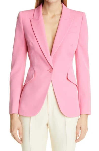 Alexander Mcqueen Single Breasted Blazer With Oblique Pockets With Flap In Pink